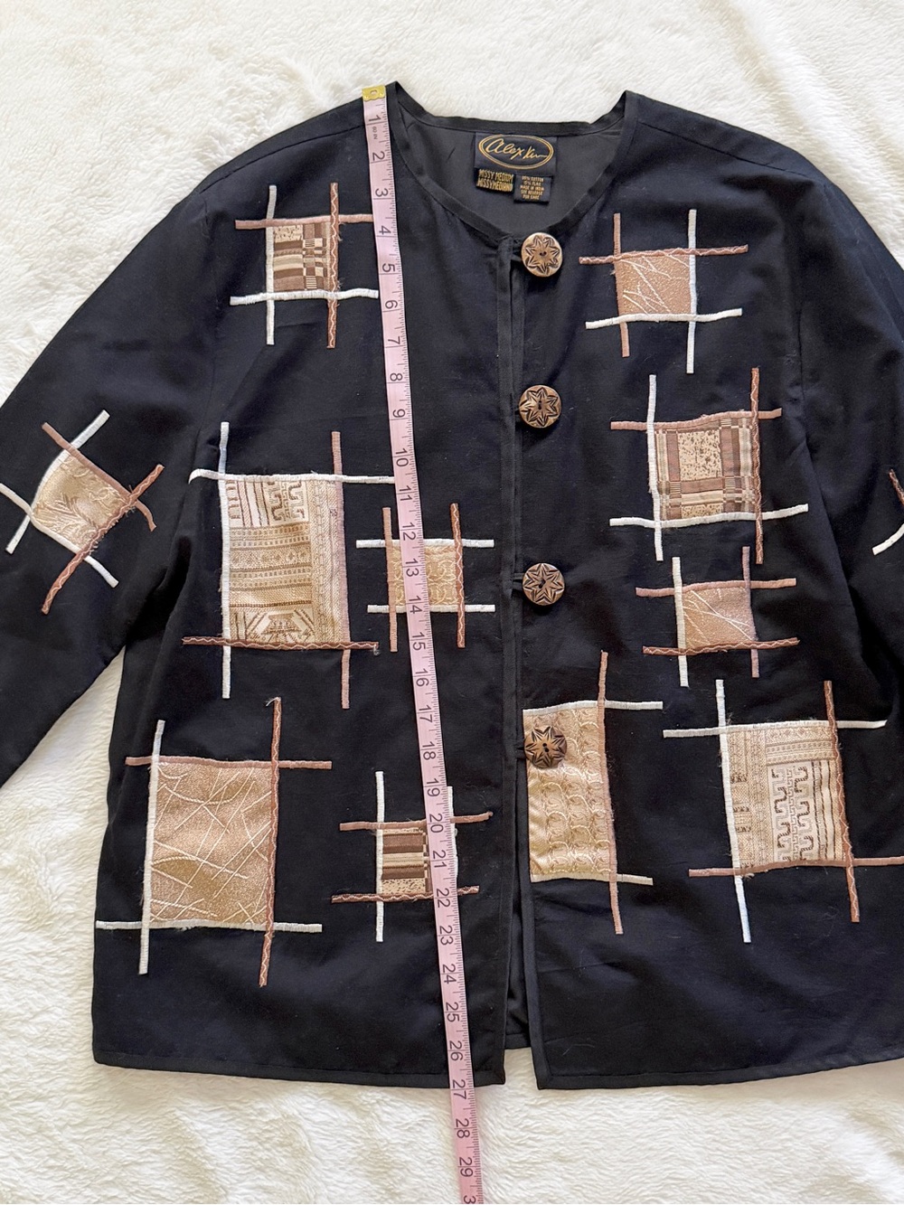 Alex Kim Vintage 90s Patchwork Jacket Black Tan Size Medium - Picture 4 of 7